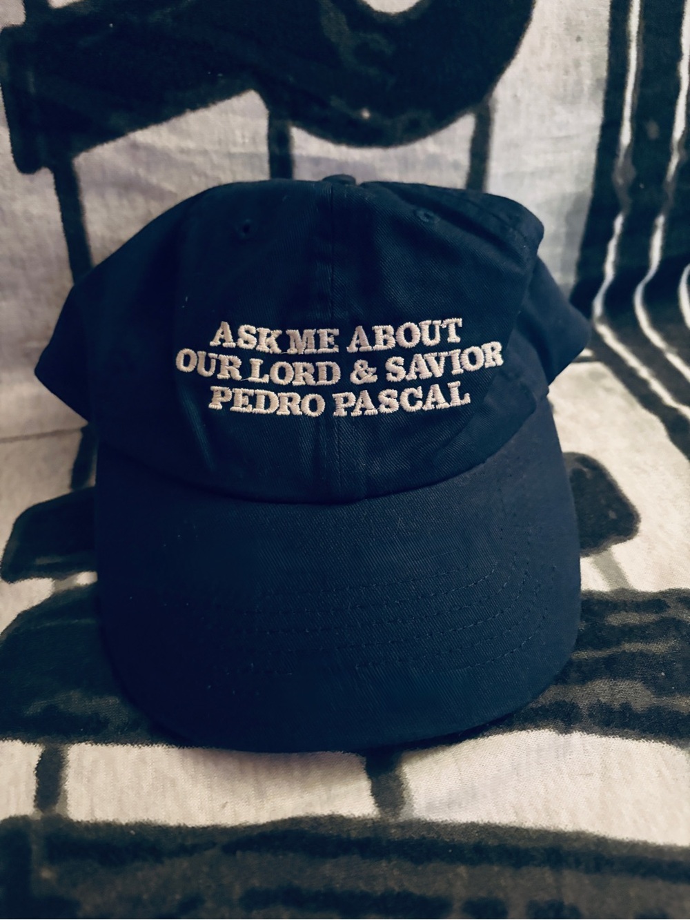 Pedro Pascal “Ask Me About Our Lord and Savior” navy hat cap